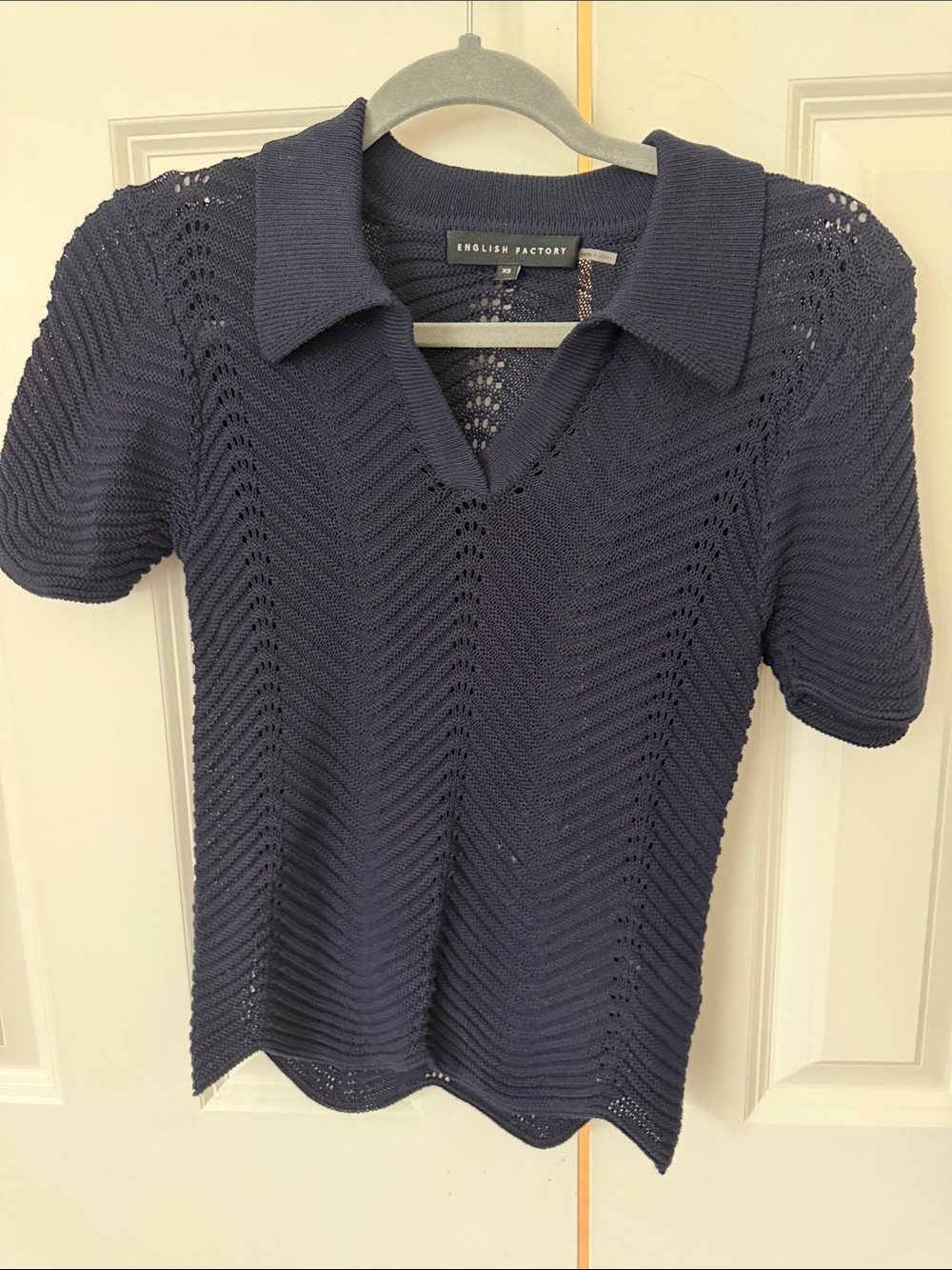 English Factory Navy chevron Knit Polo Top